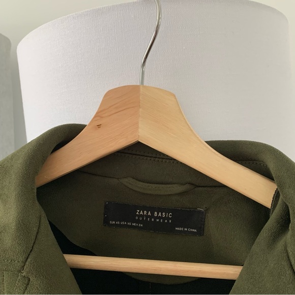 ZARA | Olive green cropped belted suede jacket - Picture 6 of 7